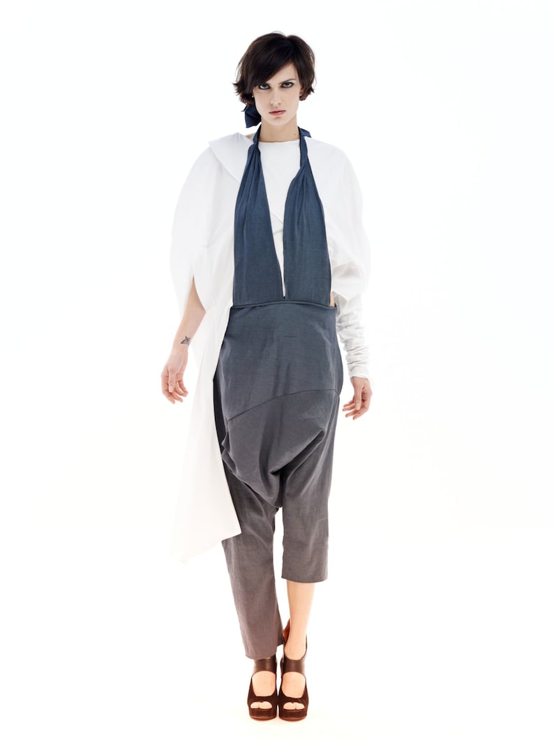 Steampunk Clothing Linen Overall Loose Gray Linen Jumpsuit Asymmetrical Jumpsuit Futuristic Clothing Linen Clothes Linen Clothing