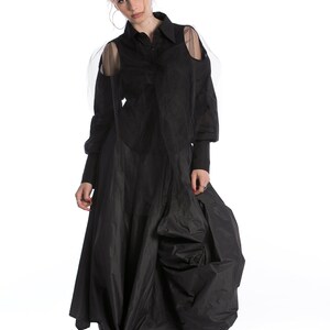 Jupe noire asymétrique, vêtements gothiques, jupe longue en taffetas, jupe volumineuse avec longueur asymétrique, vêtements grande taille, jupe taille haute image 6