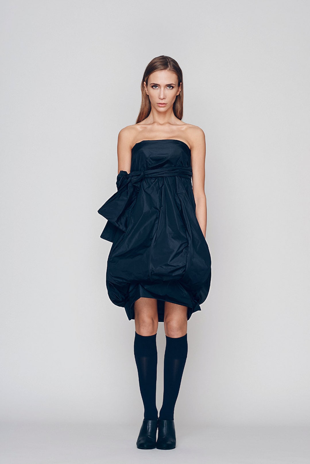 Navy Bubble Dress Elegant Cocktail Dress Strapless Midi - Etsy UK