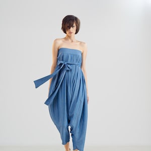 Sleeveless Harem Jumpsuit, Strapless Summer Jumpsuit with Wide Leg, Drop Crotch Jumpsuit, Baggy Overall