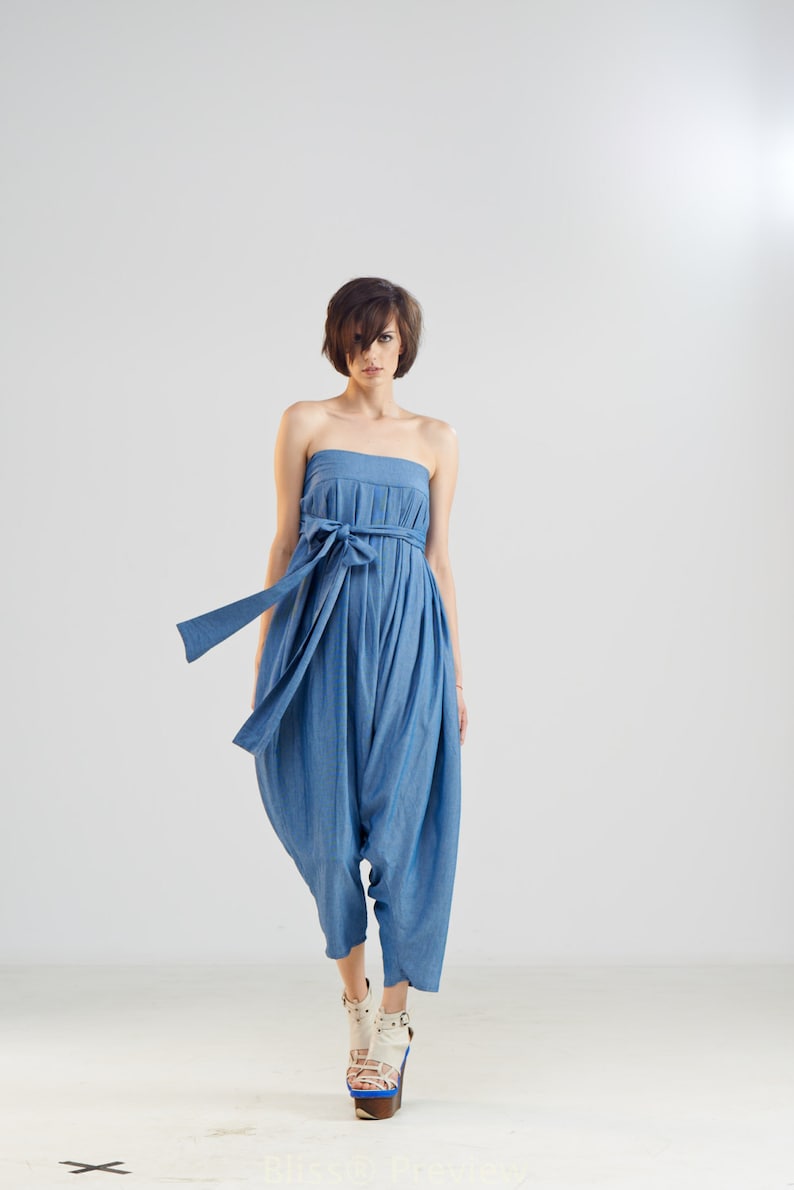 Sleeveless Harem Jumpsuit, Strapless Summer Jumpsuit with Wide Leg, Drop Crotch Jumpsuit, Baggy Overall