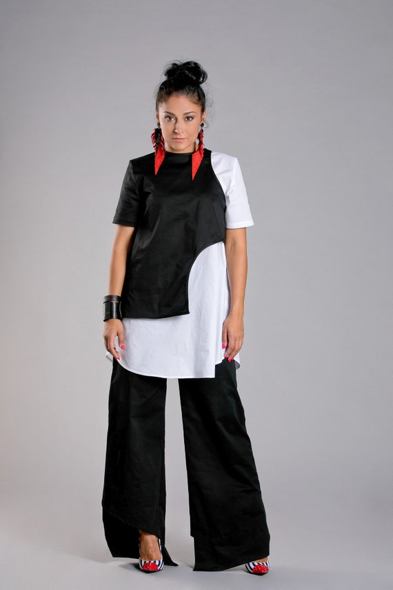 black and white tunic tops