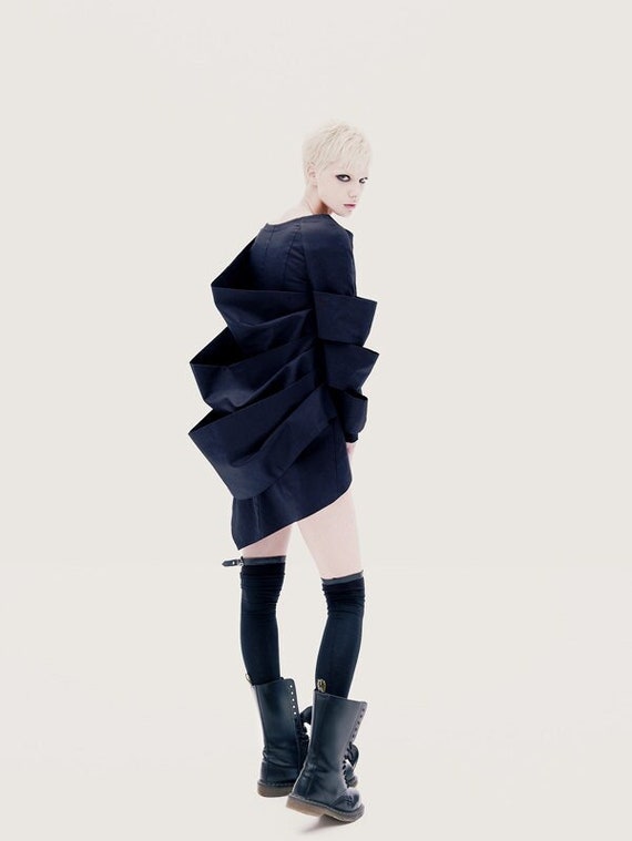 Avant Garde Jacket, Cyberpunk Black Jacket, Layered Coat With Asymmetric Front Closure, Steampunk Jacket, Gothic Halloween Jacket