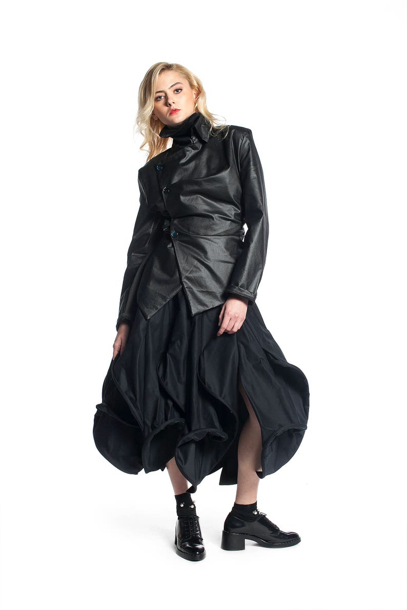 Black High Neck Jacket for Women, Cyberpunk Jacket, Asymmetrical Jacket With High Collar, Steampunk Jacket, Avant Garde Clothing