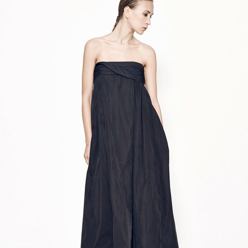 Strapless Maxi Dress In Black, Loose Fit Maxi Dress, Maternity Dress, Sleeveless A Line Dress, Minimalist Clothing, Long Plus Size Dress
