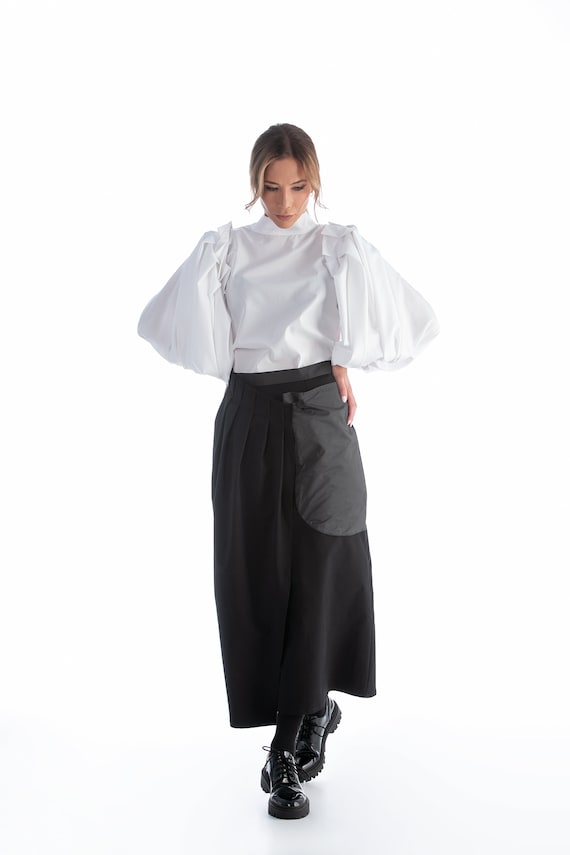 High waisted black wrap skirt hotsell