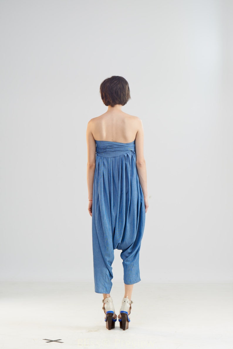 Sleeveless Harem Jumpsuit, Strapless Summer Jumpsuit with Wide Leg, Drop Crotch Jumpsuit, Baggy Overall