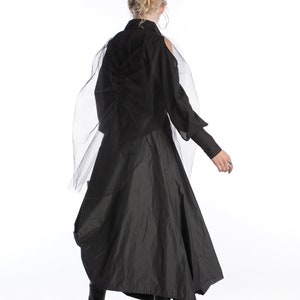 Jupe noire asymétrique, vêtements gothiques, jupe longue en taffetas, jupe volumineuse avec longueur asymétrique, vêtements grande taille, jupe taille haute image 5