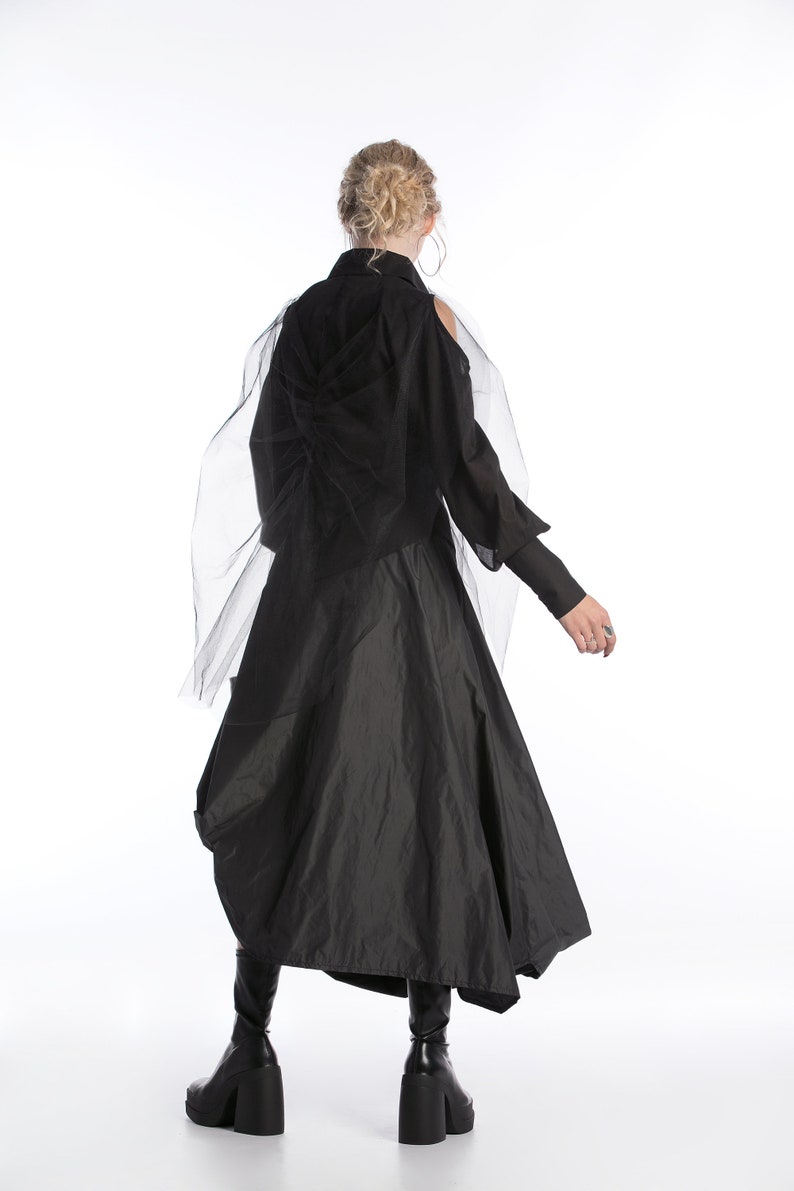 Jupe noire asymétrique, vêtements gothiques, jupe longue en taffetas, jupe volumineuse avec longueur asymétrique, vêtements grande taille, jupe taille haute image 5