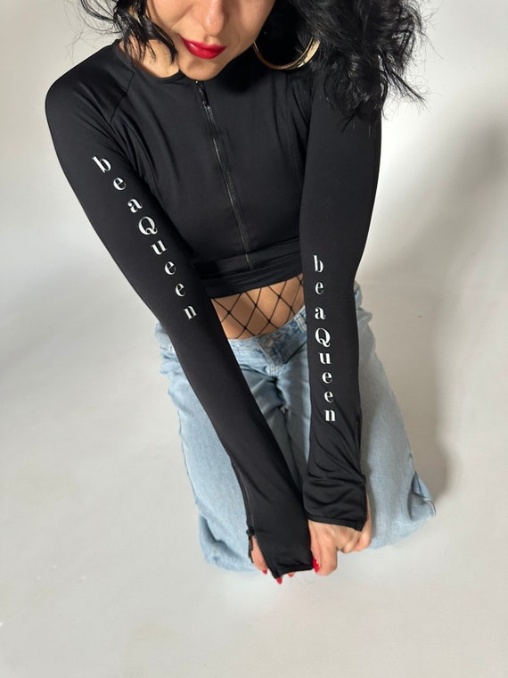 Crop swim top long sleeve hot sale