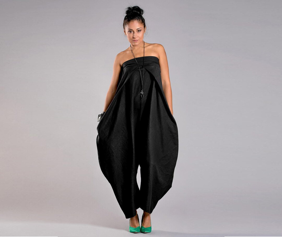 Black Harem Jumpsuit, Strapless Jumpsuit, Loose Jumpsuit, Drop Crotch ...