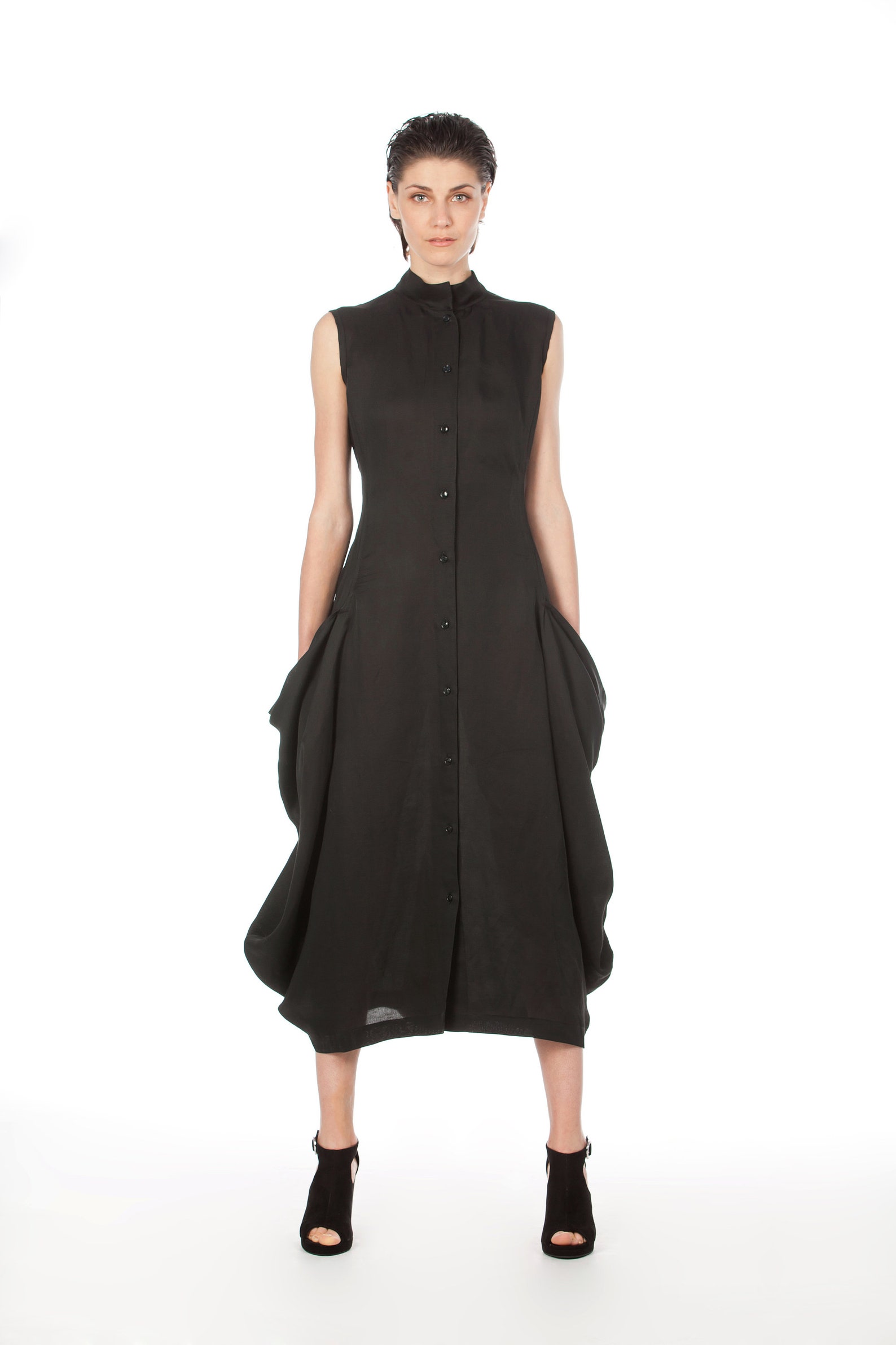 Linen Black Dress Shirt Dress Linen Maxi Dress Japanese Etsy