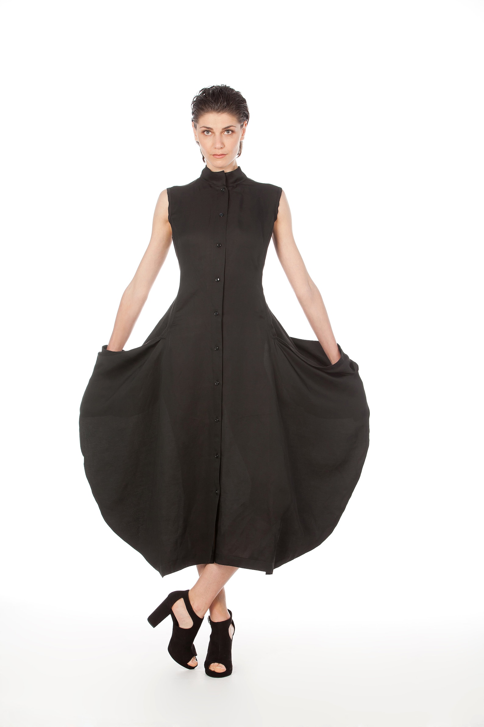 Linen Black Dress Shirt Dress Linen Maxi Dress Japanese Etsy