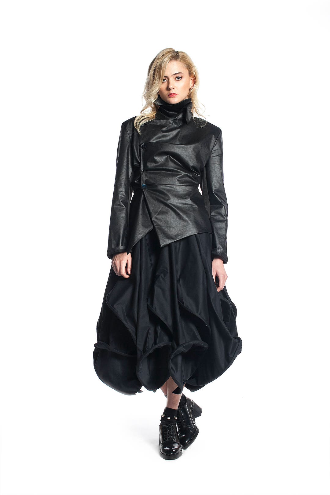 Black High Neck Jacket for Women, Cyberpunk Jacket, Asymmetrical