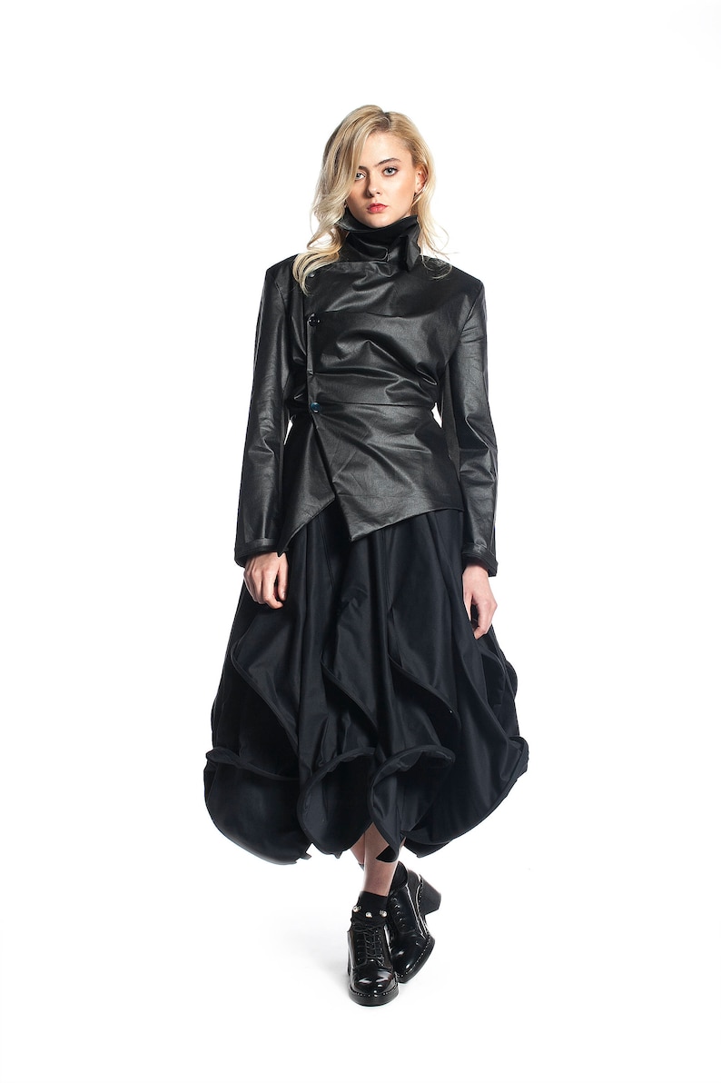 Black High Neck Jacket for Women, Cyberpunk Jacket, Asymmetrical Jacket With High Collar, Steampunk Jacket, Avant Garde Clothing