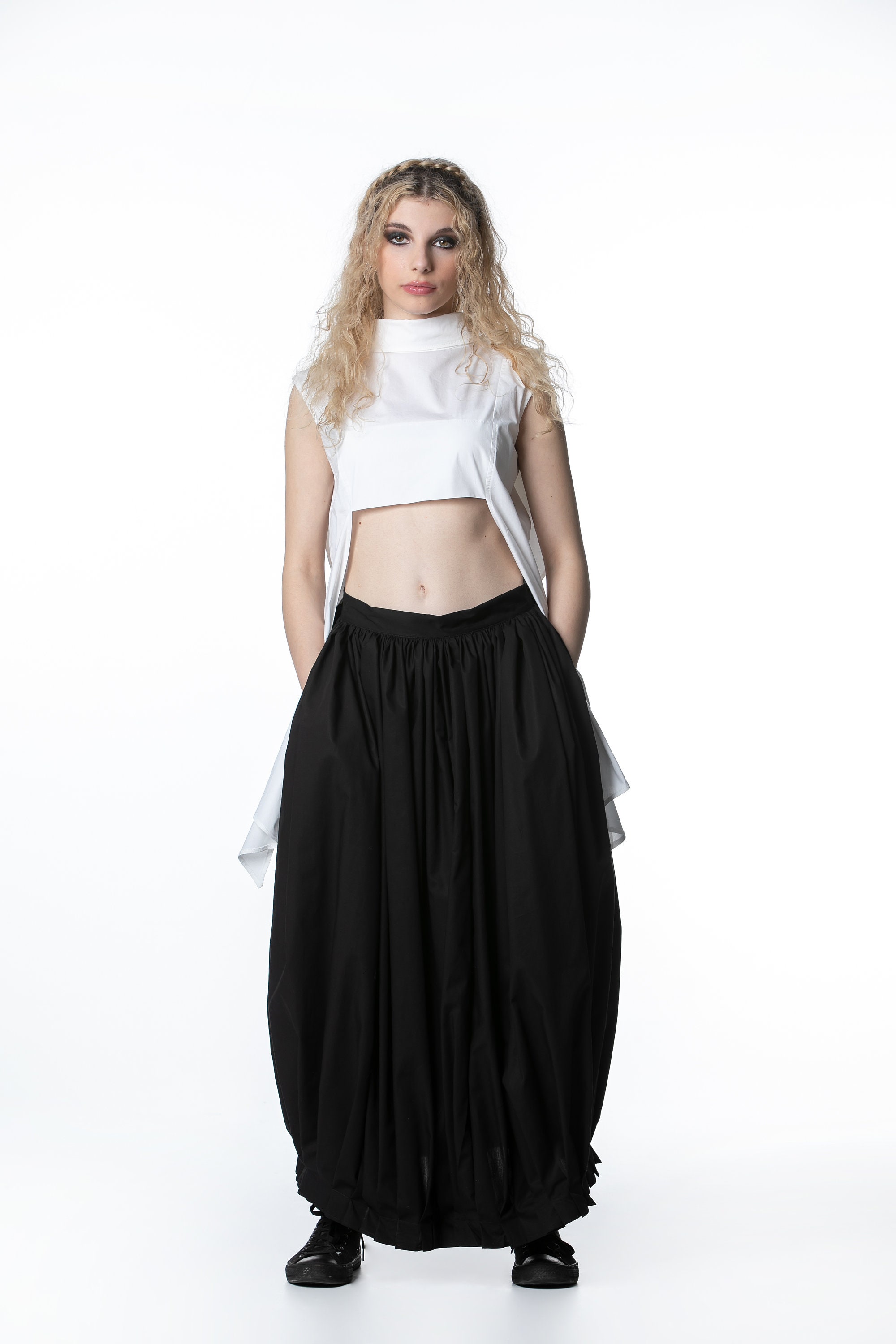 海外輸入 インボイス High With Skirt Maxi Black Waist, Women's Skirt, Balloon スカート