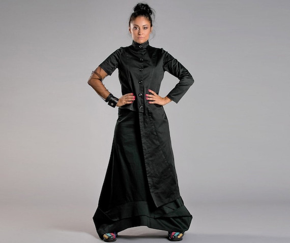 Button Up Black Jacket With Asymmetric Sleeves, Avant Garde Jacket, High Neck Jacket, Asymmetrical Jacket, Sci-Fi Clothing