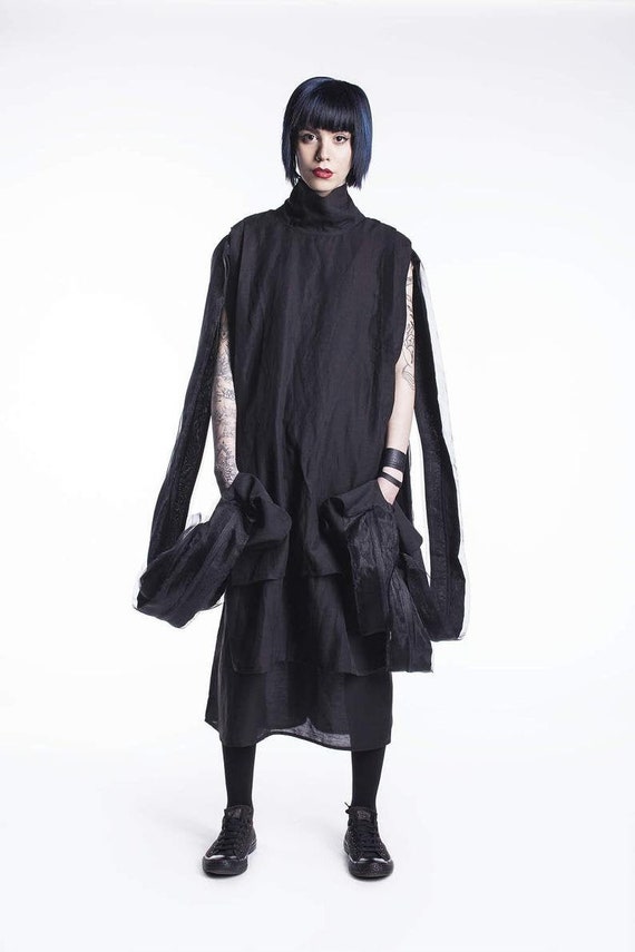 Black Linen Dress Japanese Clothing Avant Garde Dress Linen | Etsy
