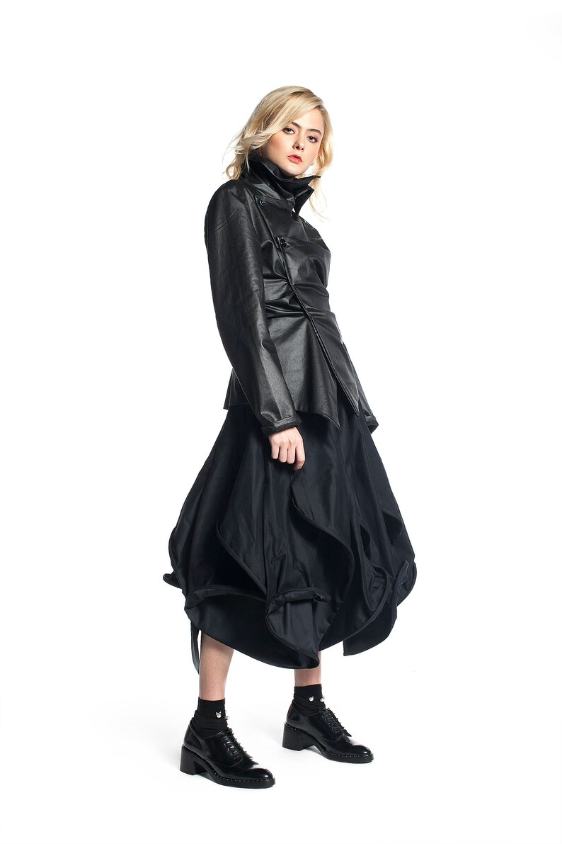 Black High Neck Jacket for Women, Cyberpunk Jacket, Asymmetrical Jacket With High Collar, Steampunk Jacket, Avant Garde Clothing