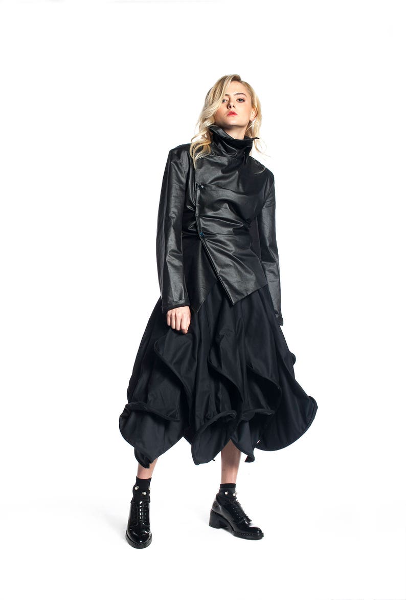 Black High Neck Jacket for Women, Cyberpunk Jacket, Asymmetrical Jacket With High Collar, Steampunk Jacket, Avant Garde Clothing