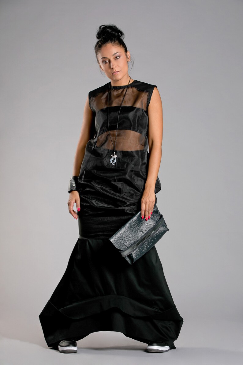 See Through Top Gothic Top Transparent Top Black Long Top Steampunk Top Oversize Top Mesh Tunic Top Maxi Top Black Sheer Top