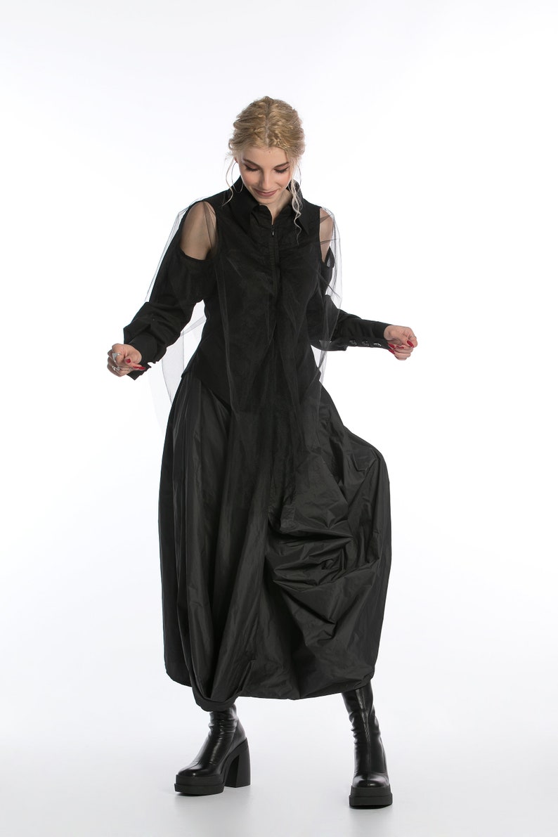 Jupe noire asymétrique, vêtements gothiques, jupe longue en taffetas, jupe volumineuse avec longueur asymétrique, vêtements grande taille, jupe taille haute image 3