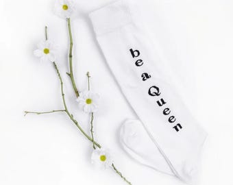 Be A Queen Socks In White, High Cotton Socks