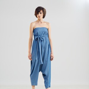 Sleeveless Harem Jumpsuit, Strapless Summer Jumpsuit with Wide Leg, Drop Crotch Jumpsuit, Baggy Overall