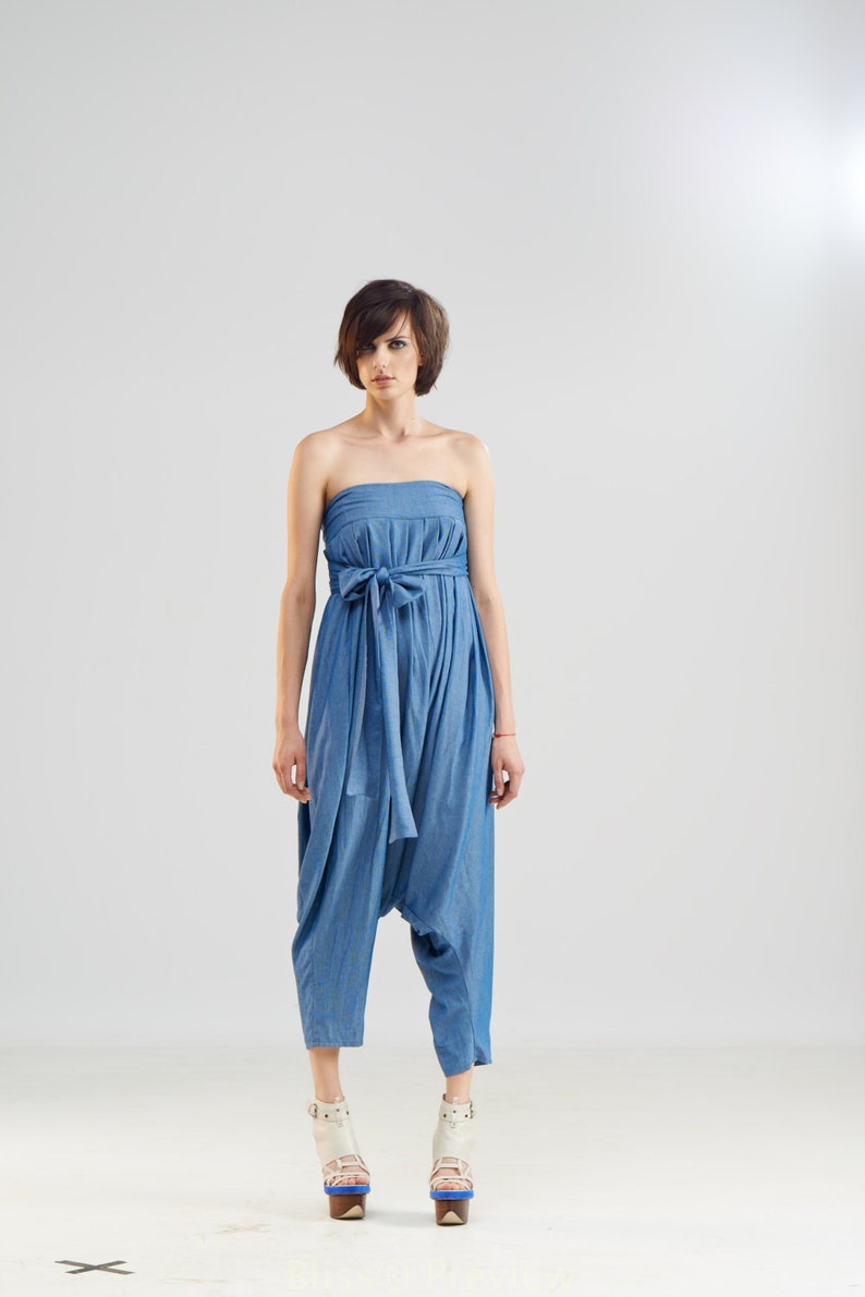 Sleeveless Harem Jumpsuit, Strapless Summer Jumpsuit with Wide Leg, Drop Crotch Jumpsuit, Baggy Overall