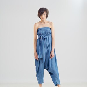 Sleeveless Harem Jumpsuit, Strapless Summer Jumpsuit with Wide Leg, Drop Crotch Jumpsuit, Baggy Overall