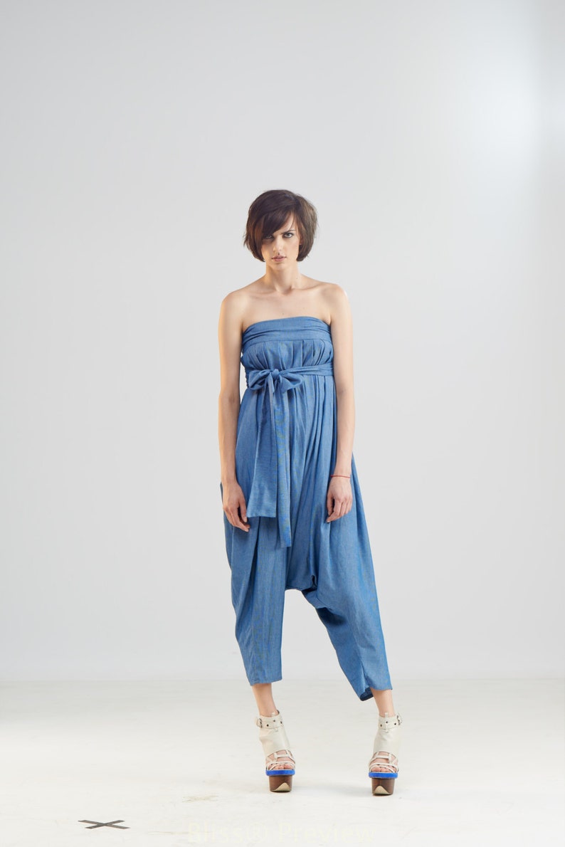 Sleeveless Harem Jumpsuit, Strapless Summer Jumpsuit with Wide Leg, Drop Crotch Jumpsuit, Baggy Overall