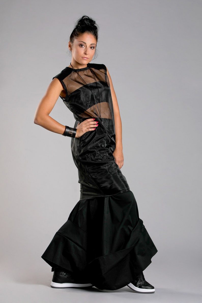 See Through Top Gothic Top Transparent Top Black Long Top Steampunk Top Oversize Top Mesh Tunic Top Maxi Top Black Sheer Top