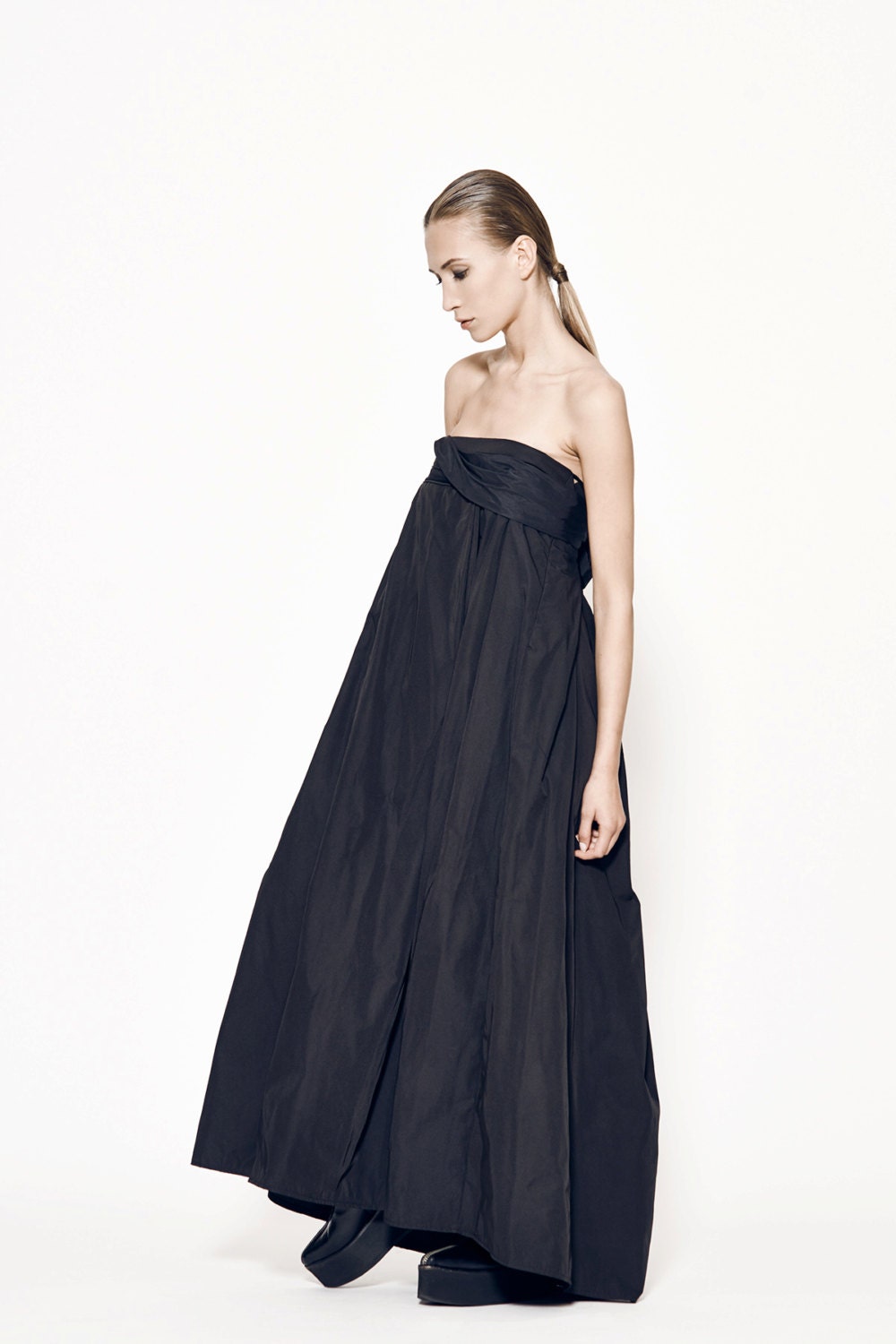 Strapless Maxi Dress in Black, Loose Fit Maxi Dress, Maternity Dress, Sleeveless A Line Dress, Minimalist Clothing, Long Plus Size Dress