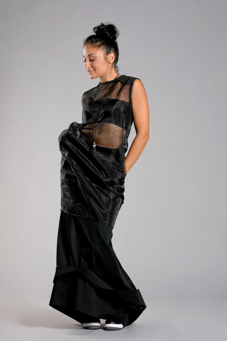 See Through Top Gothic Top Transparent Top Black Long Top Steampunk Top Oversize Top Mesh Tunic Top Maxi Top Black Sheer Top