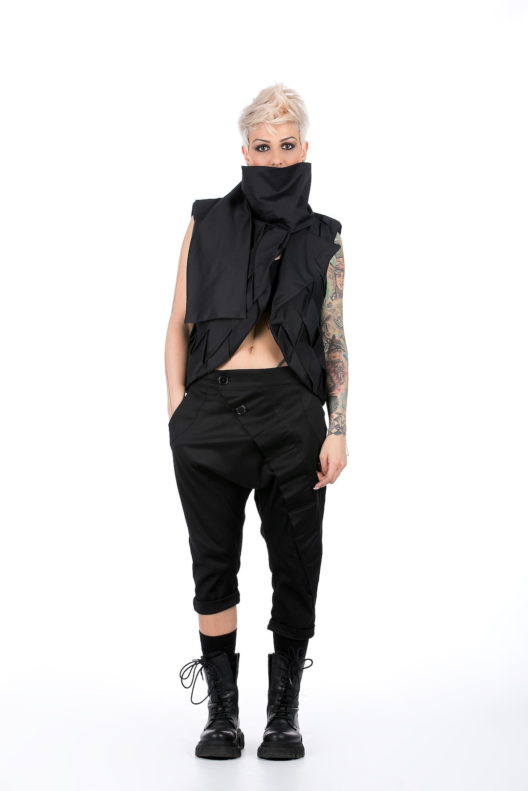 Black Avant Garde Vest, Transformable Jacket Women, Asymmetric Vest