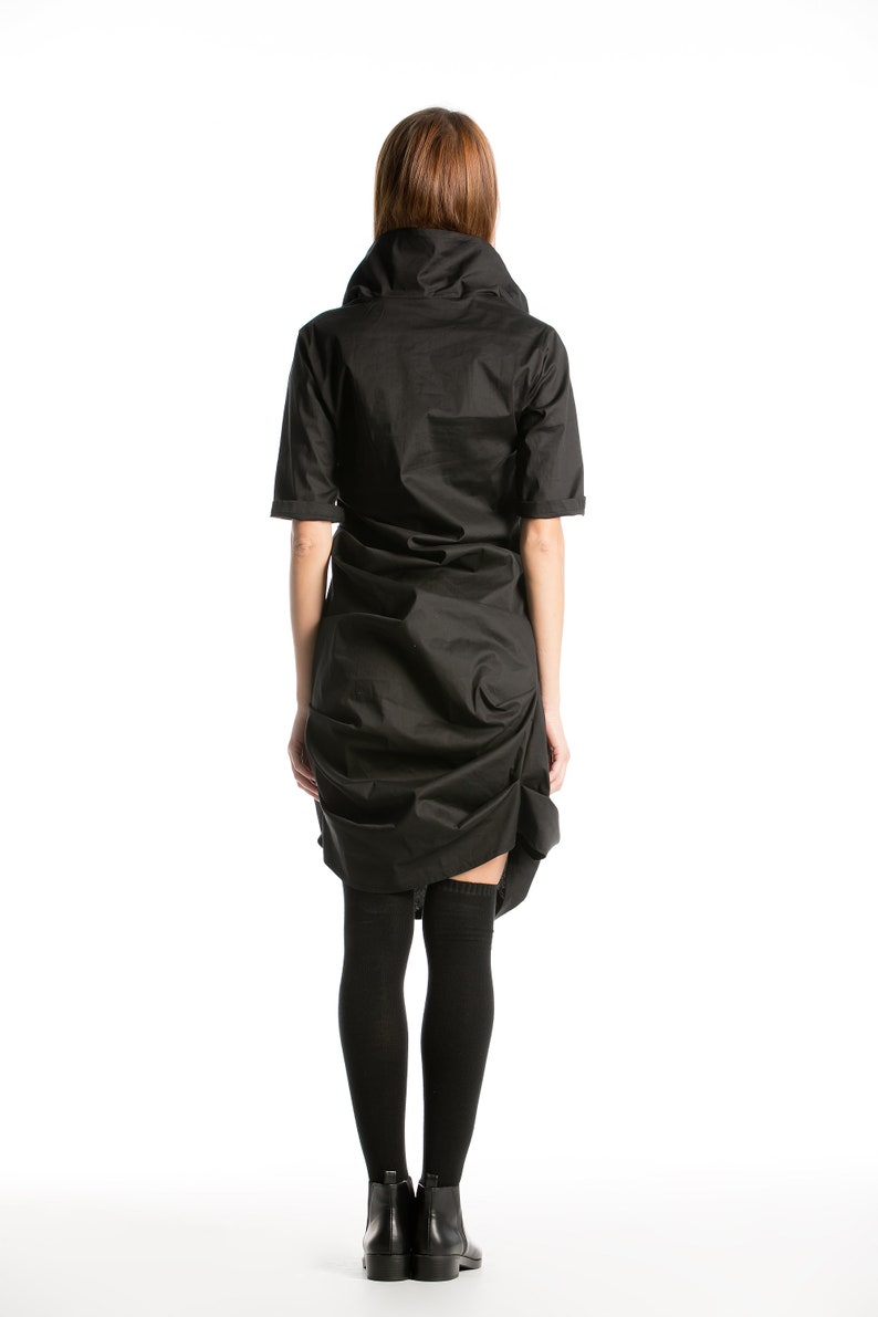 Cocktail Extravagant Shirt Dark Fashion Avant Garde Dress Steampunk Dress Deconstructed Dress Futuristic Clothing Black Midi Dress
