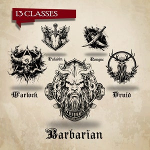 Logo-emblemen Dungeons and Dragons-klasse | D&D-emblemen | Logo | png |, eps | AI-bestanden | D20, barbaar |  Achtergrond | Sir Tiles