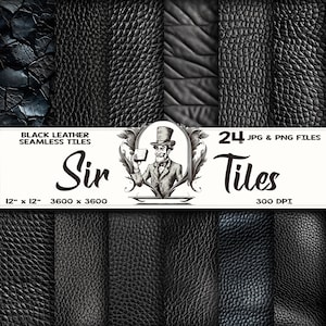 シームレス パターンの壁紙ファイル ブラック レザー: デジタル製品向けシームレス デザイン | 24 枚のシームレス画像 | スクラップブック | デジタル ダウンロード
