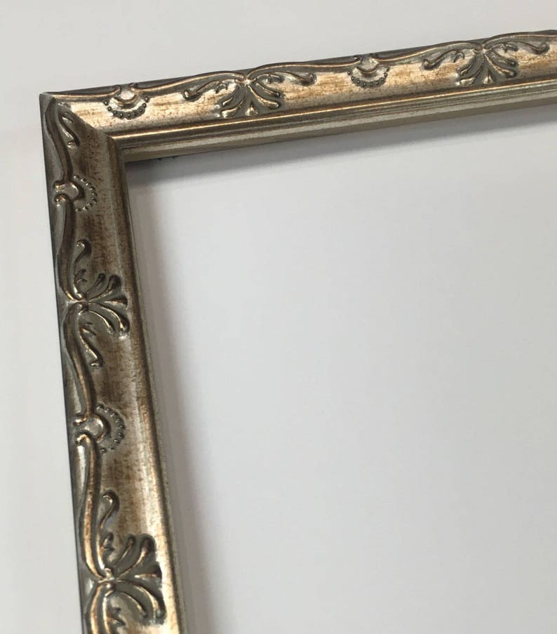 Pu&ograve; includere: Una cornice per foto argentata con un design ornamentale. La cornice ha un bordo rialzato e una finitura liscia.