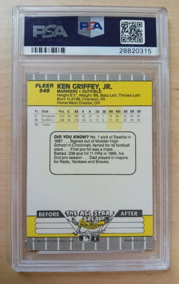 Ken Griffey Jr. Baseball Card | 1989 Fleer #548 Rookie Card | PSA