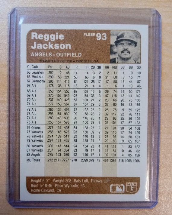 Reggie Jackson Baseball Card 1983 Fleer 93 Hall of Fame 