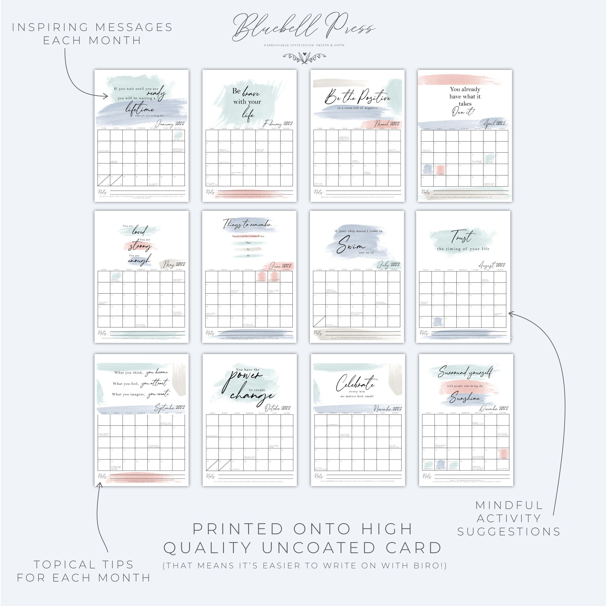 Positive Mindset Wall Calendar Mindfulness Self Care Etsy UK