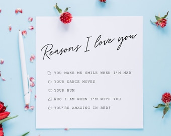 Reasons I Love You | Valentine's Day Card | Happy Valentines | Greetings Card