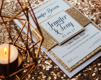Luxury Glitter Wedding Invitations | Includes RSVP & Sparkly Belly Band
