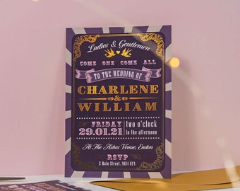 Circus Ticket Wedding Invitation | The Greatest Showman Flyer | Foil Wedding Invitation