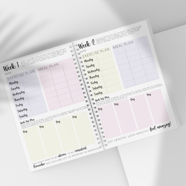 Fitness & Health Planner | Monthly and Weekly Journal to help with your workout routine | A5 bound notebook