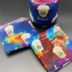 Galaxy bucks yarn cozy, yarn sleeve, yarn cozy, galaxy bucks, Frappuccino