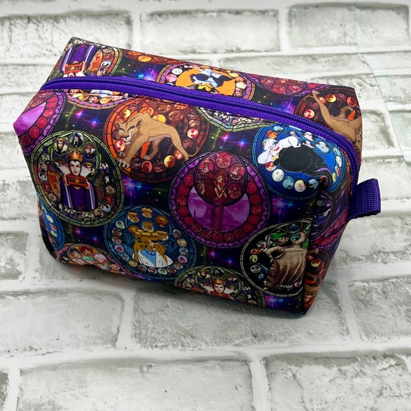 Villains stained glass boxy bag, boxy bag, tarot bag, Scar boxy bag, bag, Jafar bag, Maleficent makeup bag, project bag, ooak, Ursula