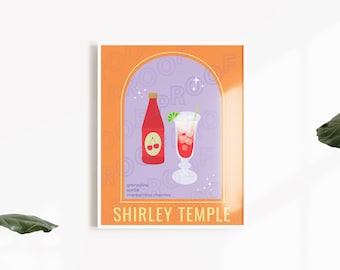 Shirley Temple Poster, Drink Print, DIGITAL DOWNLOAD, Shirley Temple, Printable Poster, Mocktail Drink Ingredients Poster, Colorful poster