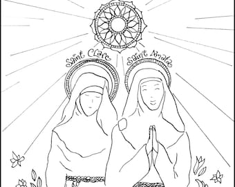 Printable Saint Clare and Saint Amata (Amy) Catholic Coloring Page for All Ages! Homeschool, RE, RCIA, ACTS or Women's Retreat Activity